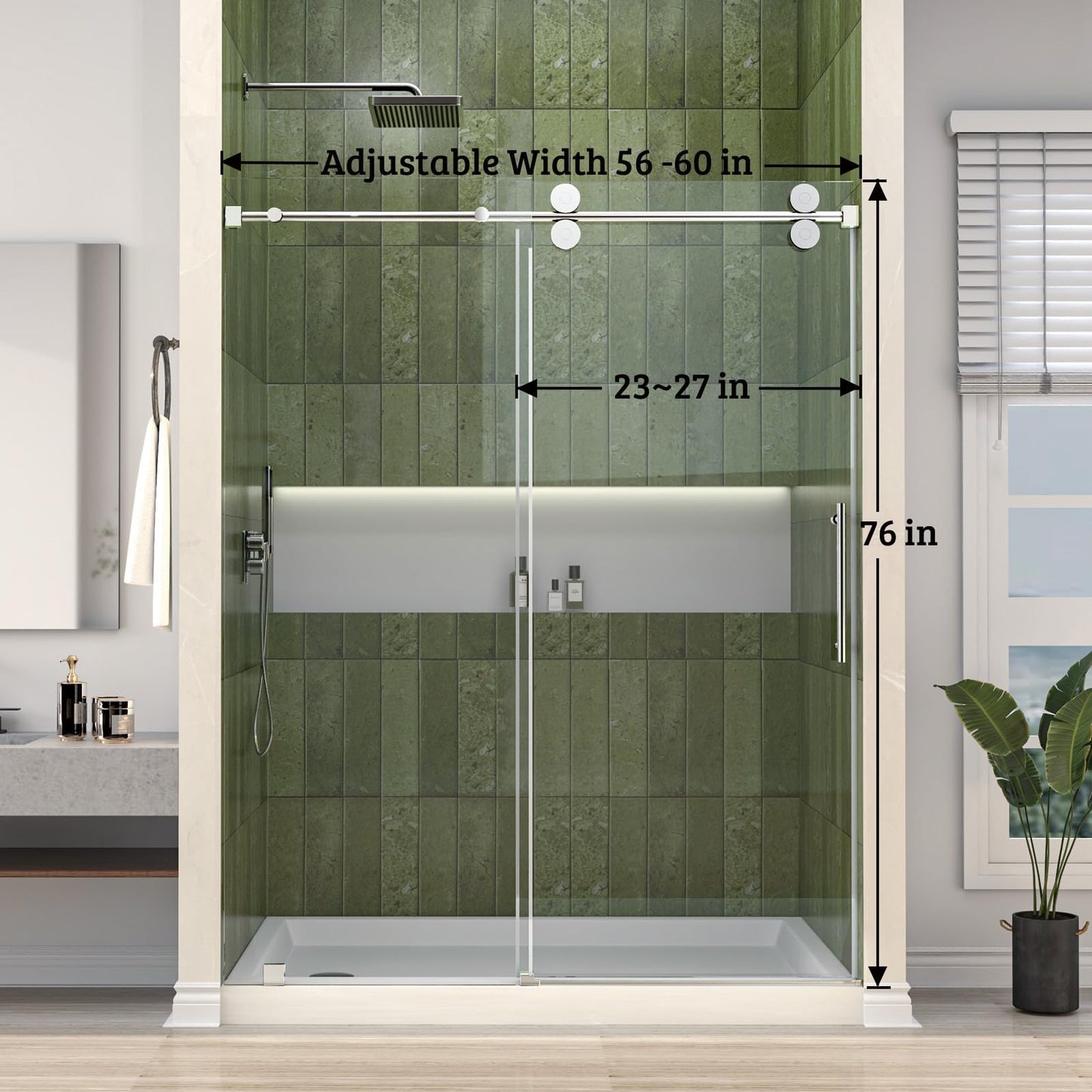 Mainzel Frameless Sliding Shower Door, 56-60" W × 76" H, Shower Glass Door, SGCC-Certified 3/8" (10 mm) Tempered Glass, Double Sided Easy Clean,Walk-in Shower Door, Minimalist Style, Silver