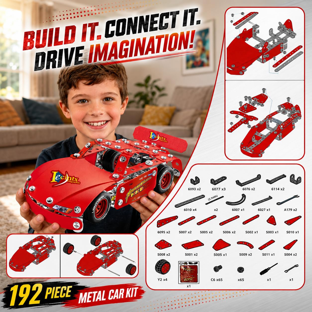 DIYBee Metal Model Car Kit, 192 Pcs Racing Car Building Kit for Boys 8-12, Build Your Own Car Kit, STEM Toys for Ages 8-13 14 15 16, Metal Construction Erector Set for Kids Teens Adults