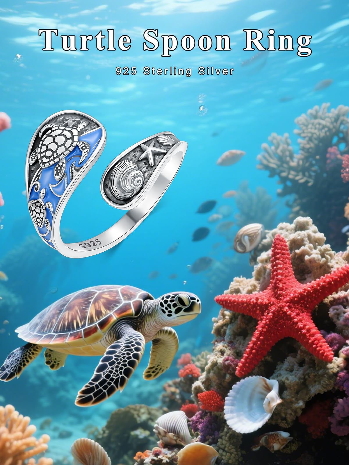 Midari Spoon Rings for Women 925 Sterling Silver Sea Turtle Adjustable Vintage Finger Thumb Rings Ocean Turle Jewelry for Women Birthday Christmas Gifts