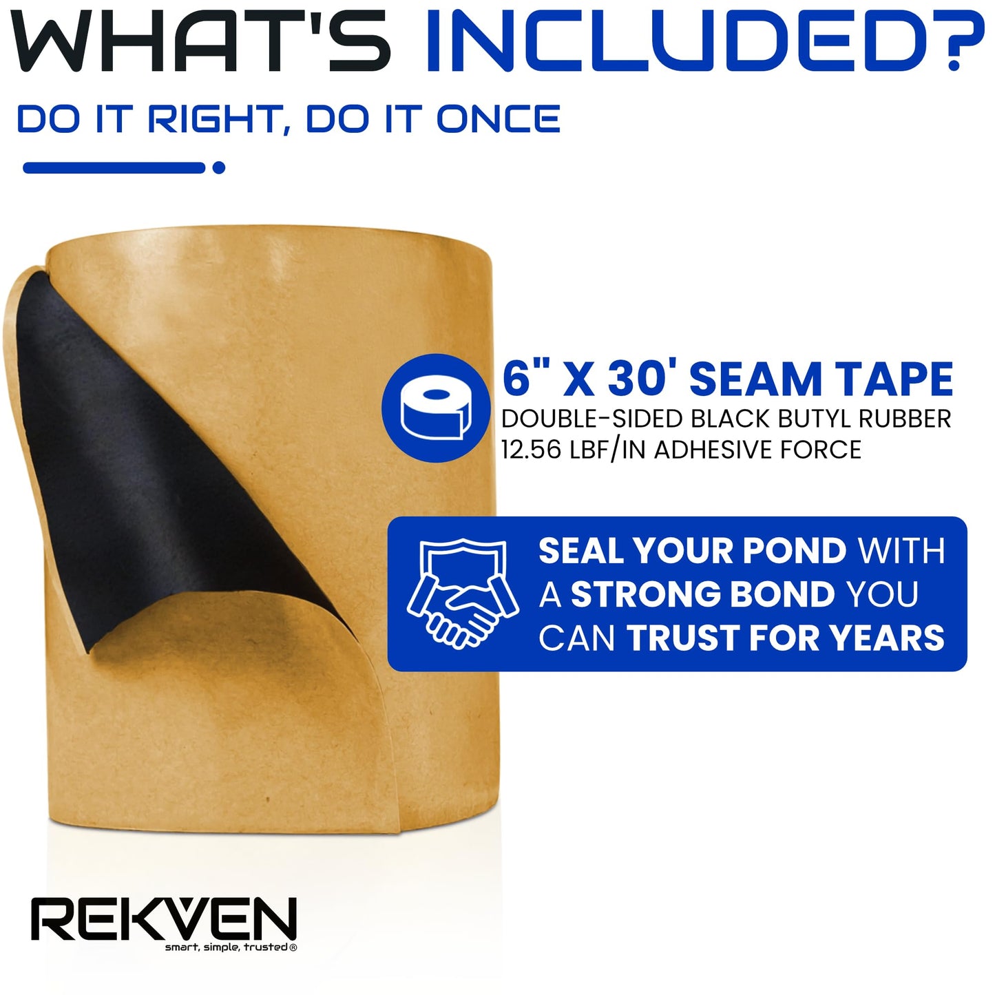Pond Liner Seam Tape - 30 Feet x 6 Inch - Double Sided Butyl Tape - Bond Seal or Repair EPDM PVC HDPE LDPE RPE LLDPE - Perfect for Small or Large Fish and Koi Ponds Waterfalls and Water Features