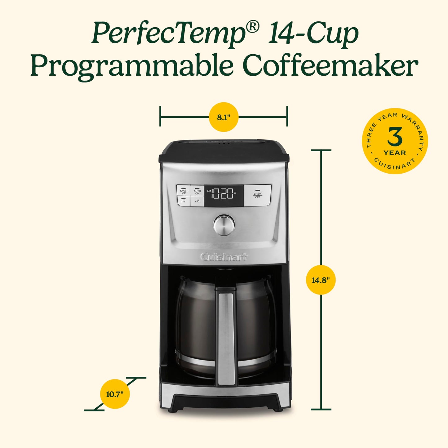 Cuisinart Coffee Maker, 14-Cup PerfecTemp Programmable Coffee Machine Glass Carafe with 1-4 Cup Setting, Brew Strength Control, Brew Pause, and Over Ice Function, White, DCC-3500W