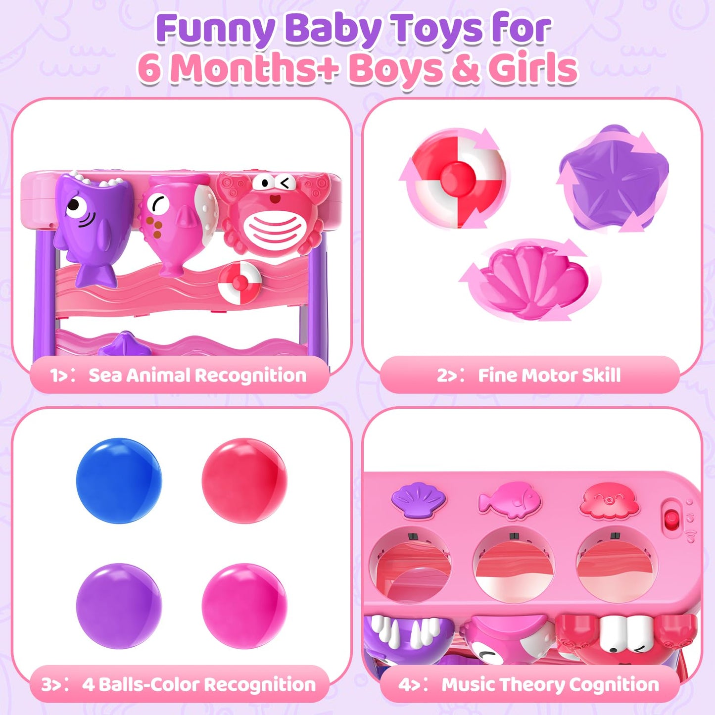 YEGEER Toys for 1 2 Years Old Girls, Musical Toys for 12-18 Months, Interactive Toddler, Montessori Toys, Christmas Birthday Gifts for Baby Kids Toddlers Age 1-2 Years Old (Pink)