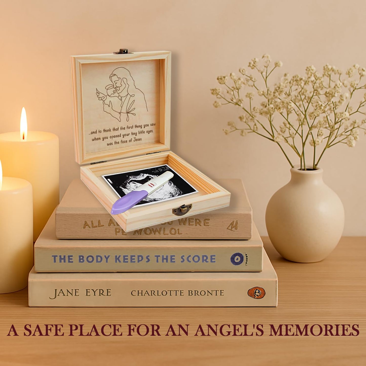 BeeGreeny Miscarriage Memory Box, Baby in Jesus' Arms Engraved Wooden Keepsake Box, A Heartfelt Sympathy Gift for Mothers Loss of Baby, Remembrance Gifts Miscarriages, Infant Loss Memorial for Moms