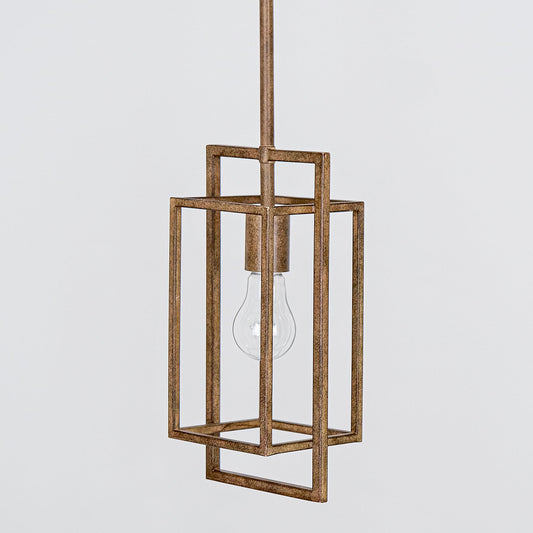 Wrlmfy Antique Brown Pendant Lighting Fixture with Geometric Metal Cage, 1-Light Retro Inspired Farmhouse Mini Hanging Lamp with Height Adjustable Rods for Kitchen Island, Cafe Bar, Dining Room