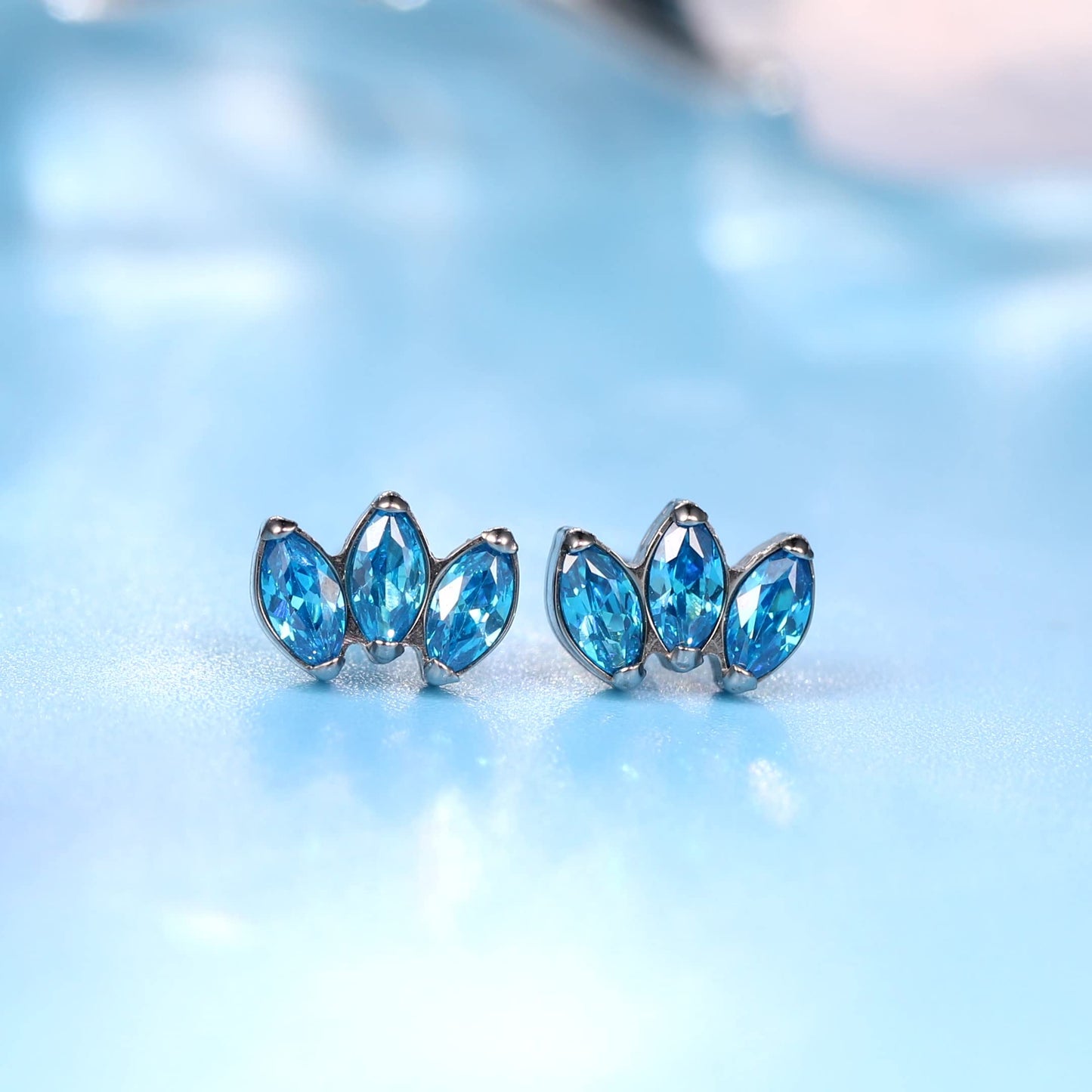 Limerencia Hypoallergenic G23 Pure Titanium Earrings | Crown Cubic Zirconia | F136 Implant Grade Piercing Studs| Suitable for Sensitive Ears Delicate Jewelry (Aquamarine)