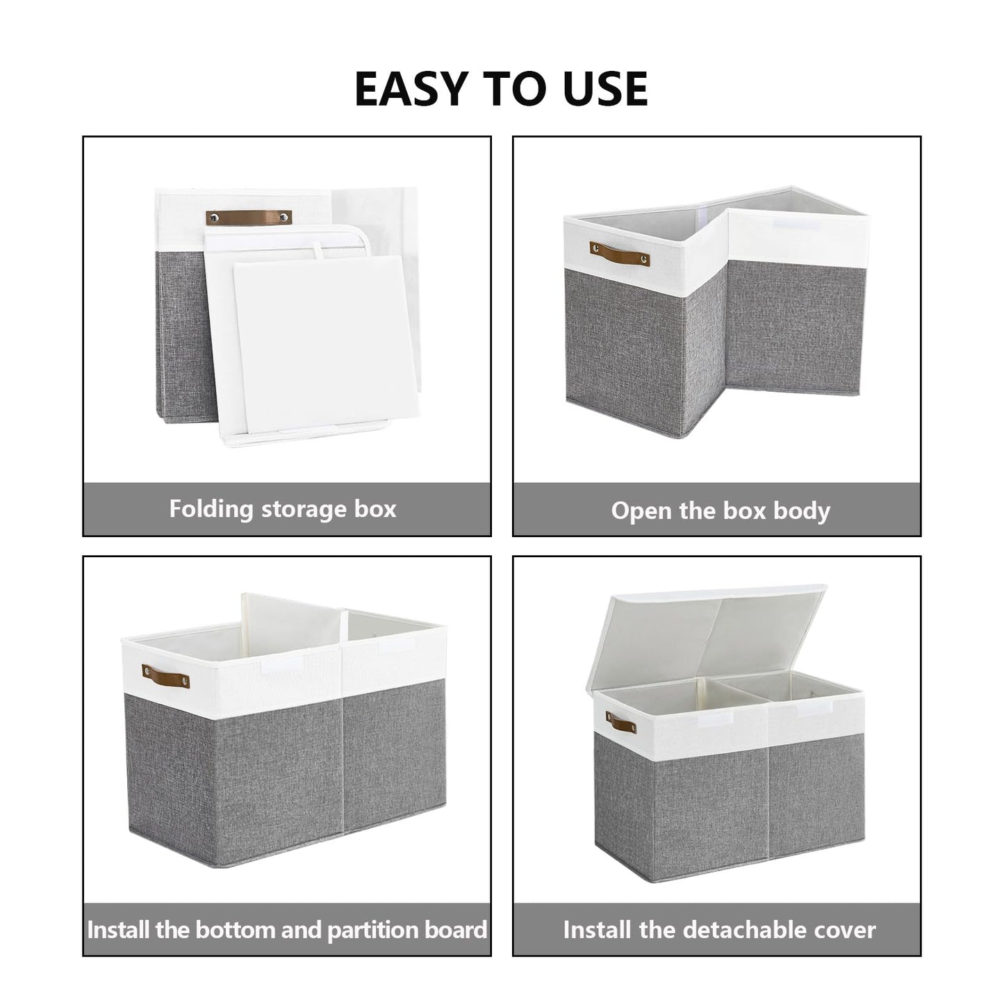 Bagnizer Large Toy Storage Box with Lids, Collapsible Sturdy Baby Storage Organizer Chest Bin Basket for Kids, Boys, Girls, Playroom, Nursery, Bedroom, Closet 25"x13"x16" (Gray and White)