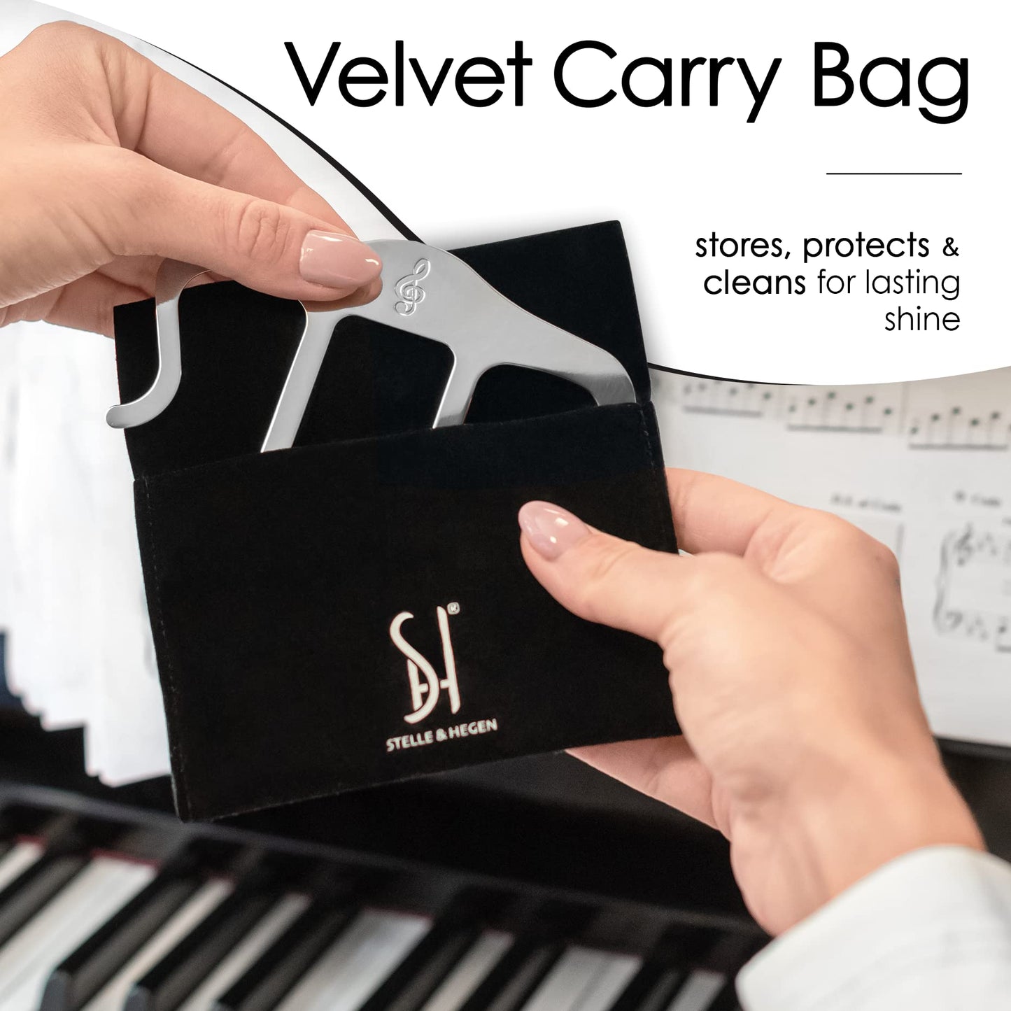 Stelle & Hegen Sheet Music Holder for Music Stand - Polished Stainless Steel Page Holder with Treble Clef Design for Piano Books (Classic Edition)
