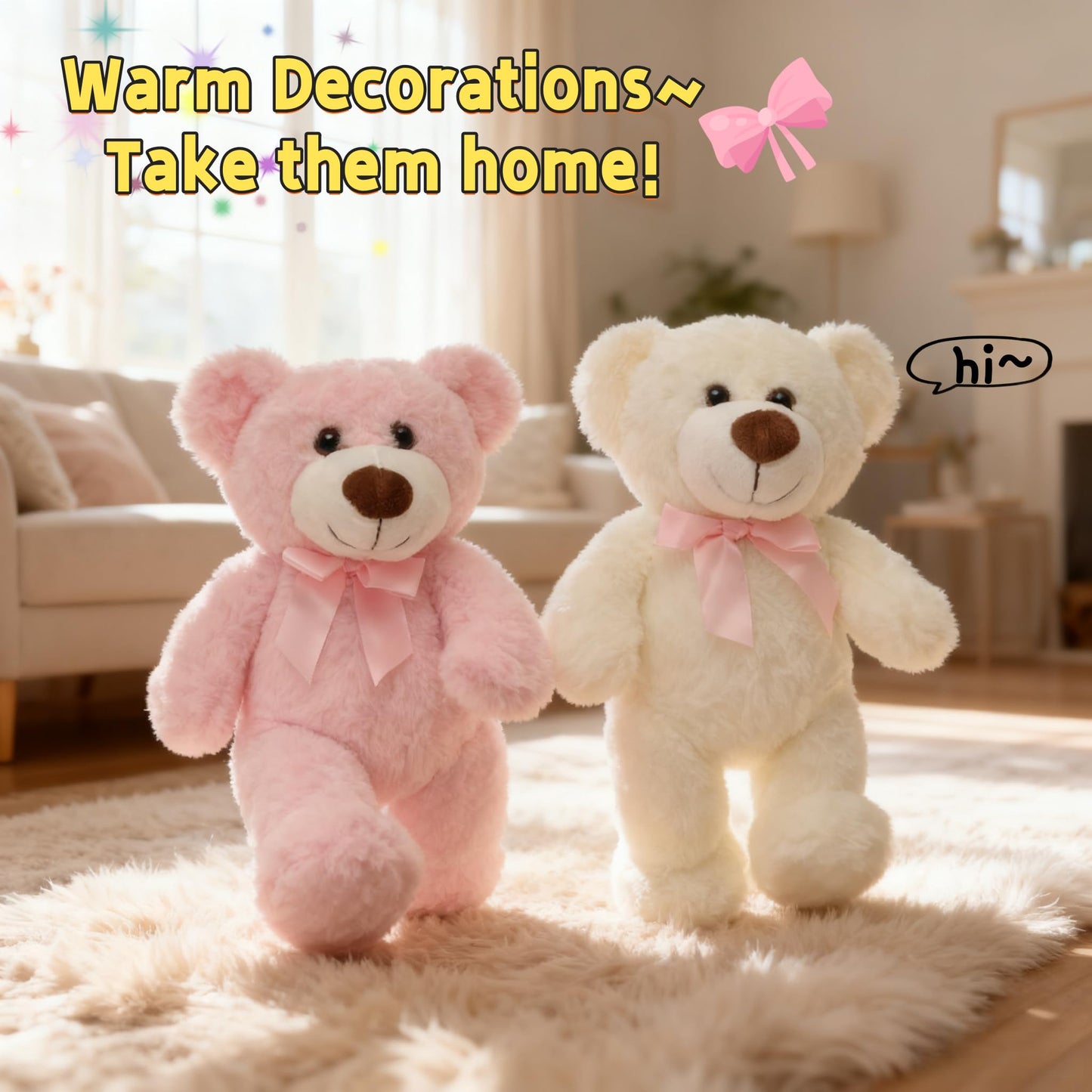 unsnurnoch 14" Pink Teddy Bear Plush Toy, Soft & Cuddly Teddy Bear Stuffed Animal with Cute Bow, for Girls, Girlfriends, Ideal for Valentine’s Day, Birthday, Christmas