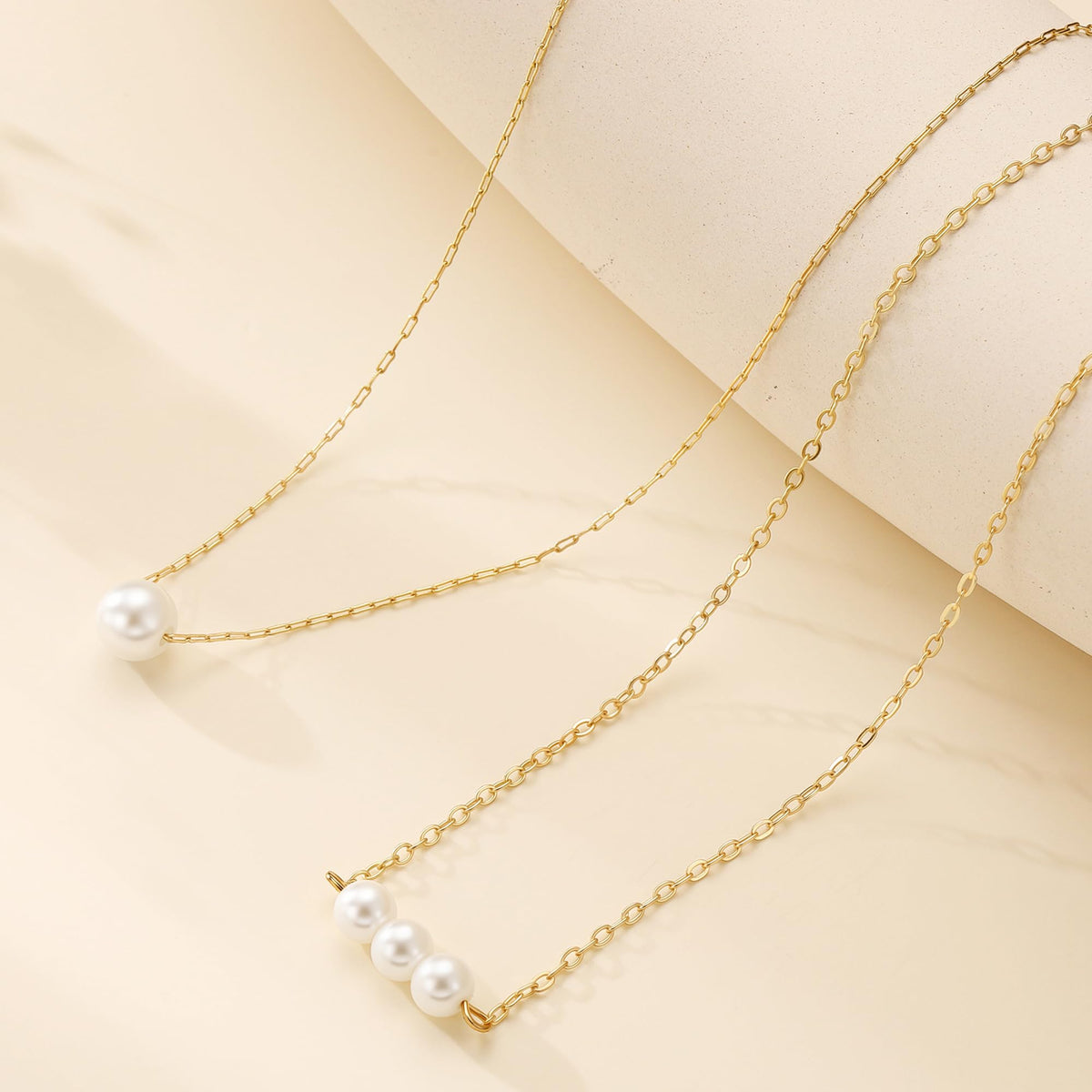 Fimhut Gold Pearl Necklaces for Women Trendy,18K Gold Plated Dainty Necklace Simple Layered Pearl Necklaces for Women Trendy Wedding Birthday Jewelry