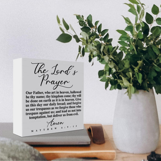 Christian Desk Sign Decor, The Lord's Prayer, Religious Decor for Home Prayer Room Desk Kitchen Counter Cabinet Dining Room Table Scripture Bible Verse Sign Decorations Christian Gift for Women Men