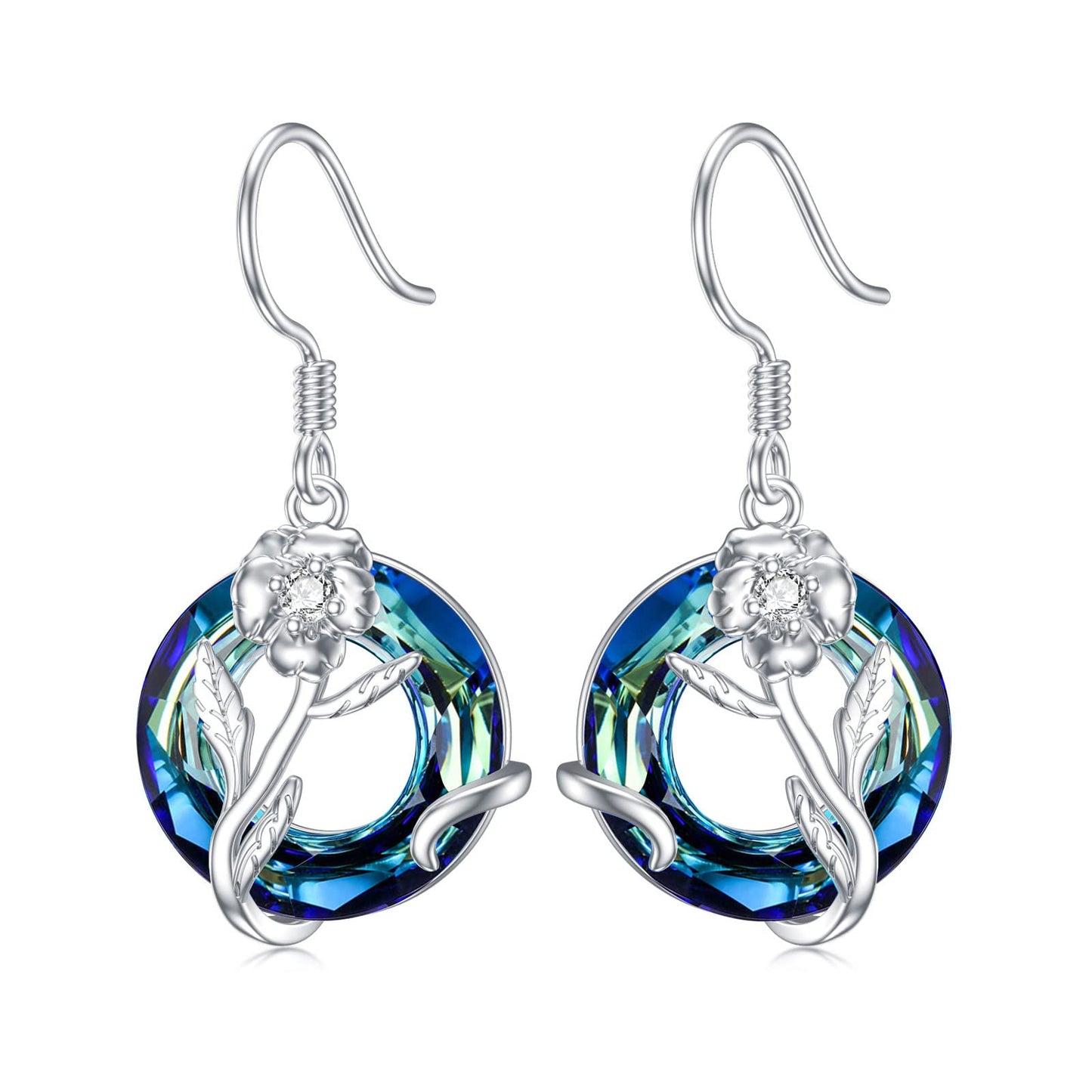 TOUPOP February Birth Flower Earrings Violet Drop Dangle Earrings Blue Crystal Jewelry Birthday Mothers Day Gifts for Women Mom Her