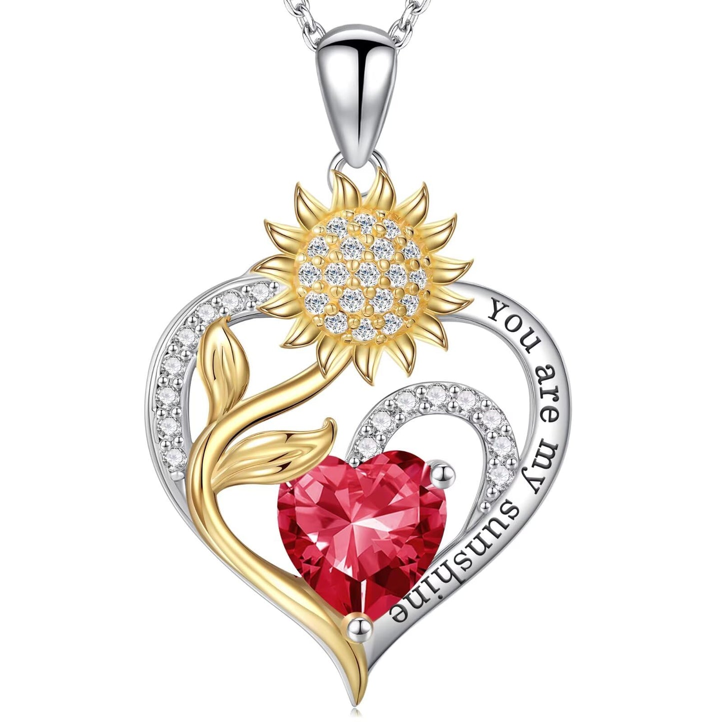 Iefil Sunflower Gifts for Women, Sunflower Necklace, Anniversary Birthday Gifts for Wife, July Simulated Ruby Necklace, Jewelry for Women Wife Mom