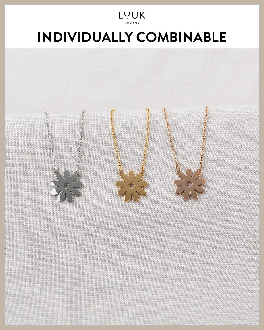 LUUK LIFESTYLE Stainless steel Floral|Flower pendant necklace, 14k gold plated, 19in adjustable, sturdy chain, Gift ideas for her, dainty, trendy, aesthetic (with HAPPINESS Gift Card)