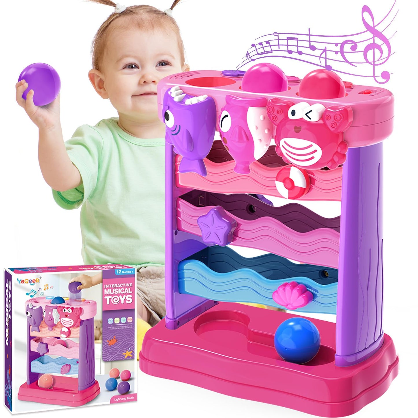 YEGEER Toys for 1 2 Years Old Girls, Musical Toys for 12-18 Months, Interactive Toddler, Montessori Toys, Christmas Birthday Gifts for Baby Kids Toddlers Age 1-2 Years Old (Pink)