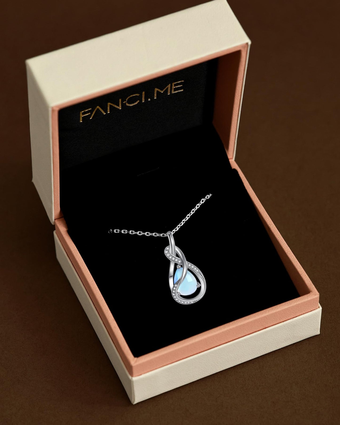 FANCIME Moonstone Necklace June Birthstone Sterling Silver Infinity Knot Pendant Necklace Gemstone Fine Jewelry Birthday Mothers Day Gifts for Women Her Mom
