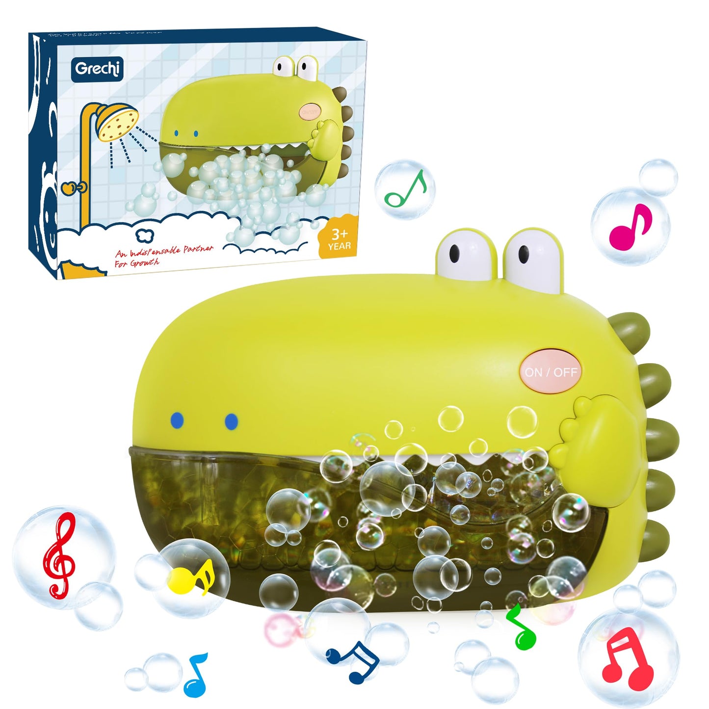 Grechi Dinosaur Bath Toys,Baby Bath Toys for The Baby Bathtub,Toddler Automatic Bubble Machine,Plays 12 Children’s Songs, Makes Great for Toddlers Age 2 3 Year Old Girl Boy