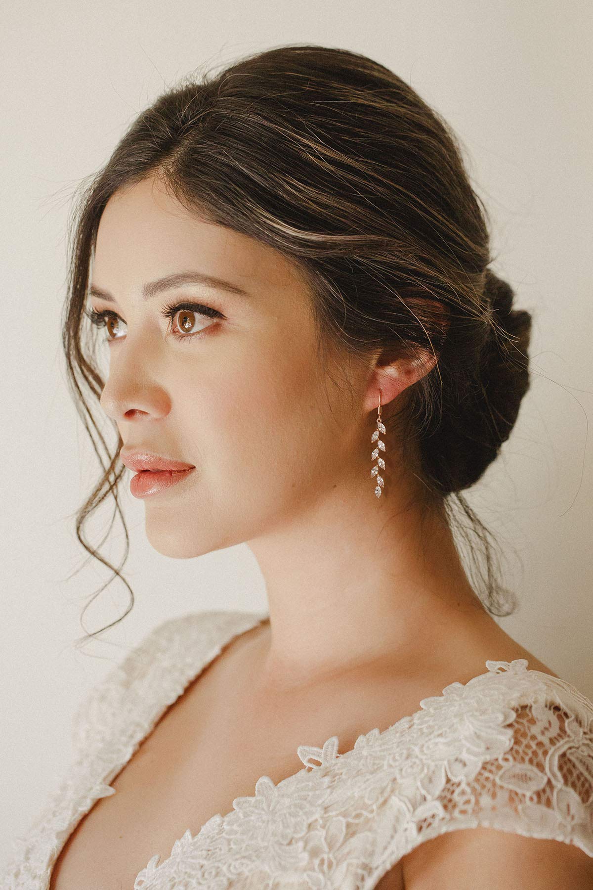 SWEETV Rose Gold Plated Marquise Wedding Dangle Earrings for Brides Birdesmaid, Crystal Long Bridal Earrings for Women Prom