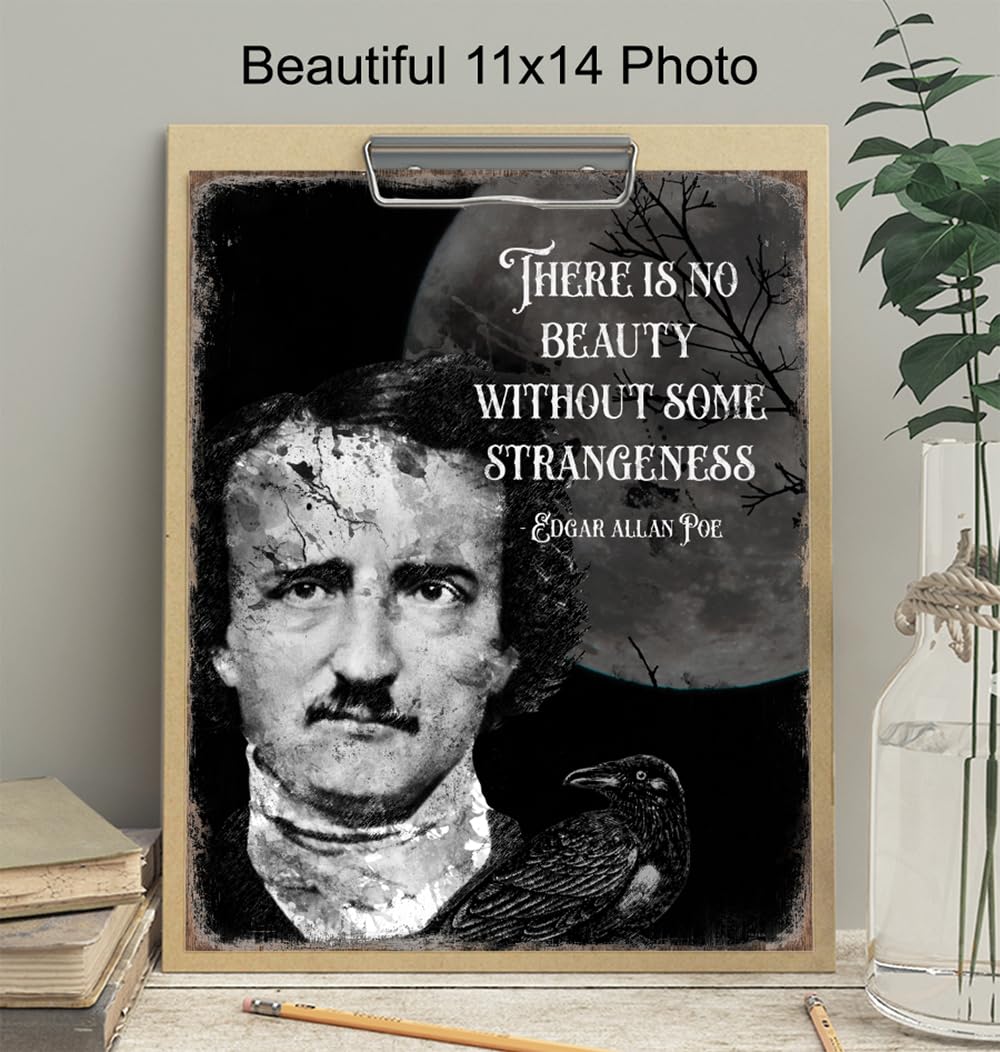 Edgar Allan Poe Gothic Wall Art 11x14 - The Raven Creepy Print - Spooky Scary Gothic Home Decor - Inspirational Quotes Halloween Decoration - Witch Wicca Gifts - Horror Movie Poster - Goth Wall Art