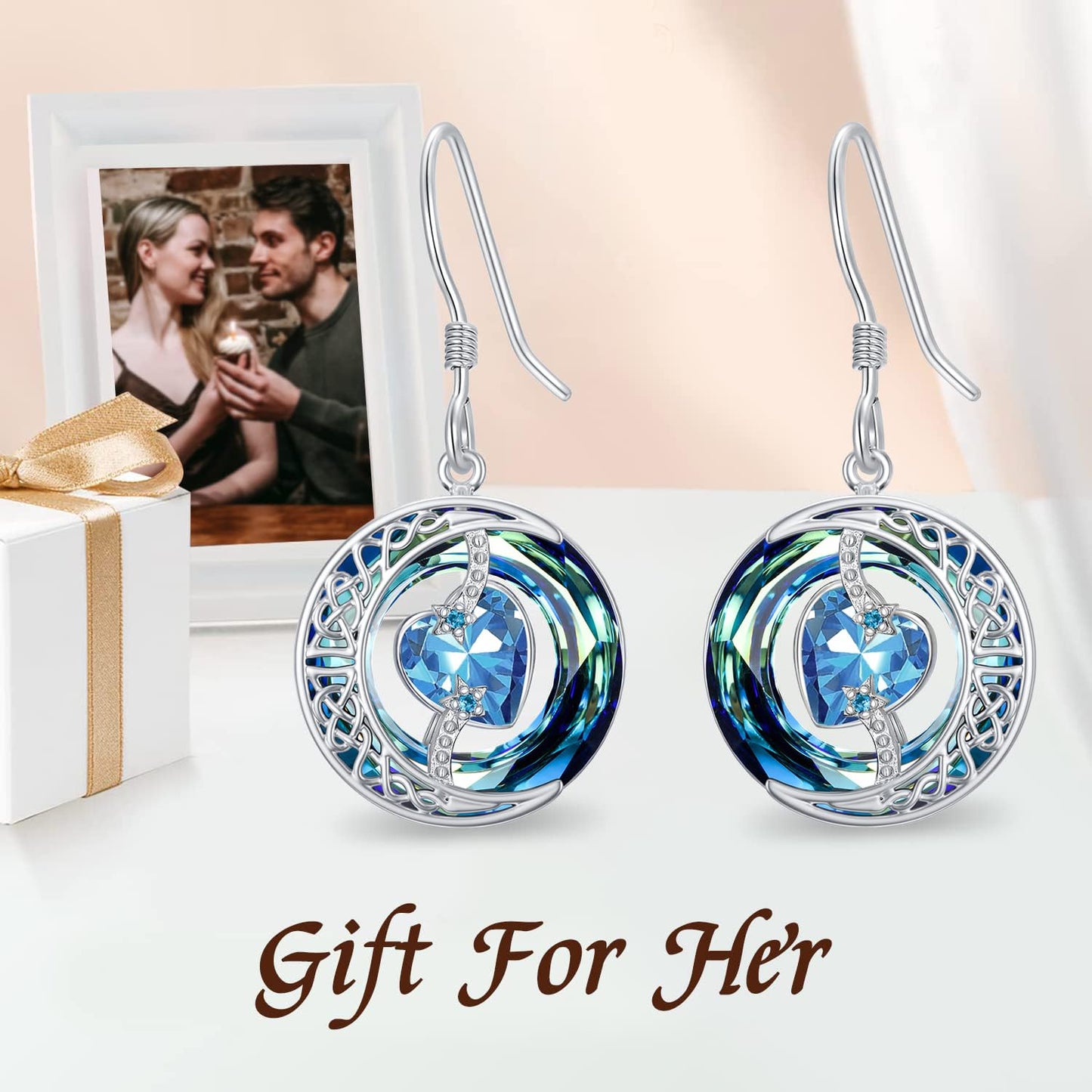 TOUPOP Topaz Earrings December Birthstone Earrings Sterling Silver Moon and Star Drop Dangle Earring Jewelry Blue Crystal Birthday Mothers Day Gifts for Women Mom Her