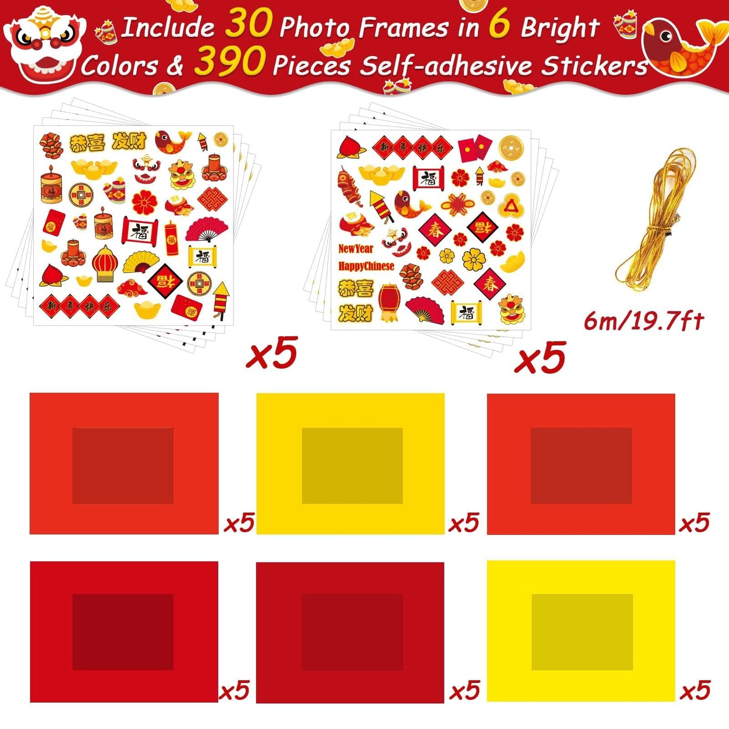 30 Packs Chinese New Year Craft Kits for Kids Lunar New Year DIY Picture Frame Craft Decorations 2026 Year of The Horse Chinese Art Favor Home Classroom Game Activities