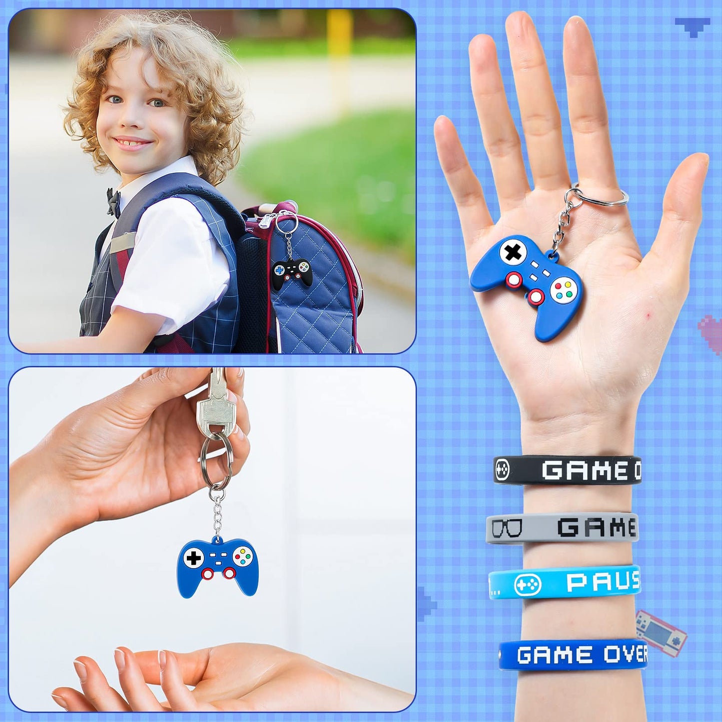 Shappy 36 Pieces Video Game Party Favors Includes Bracelets Wristbands Keychains Gaming gift Bags with Drawstring for Video Game Birthday Party Favors Supplies