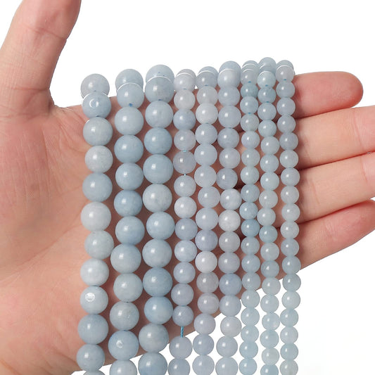 45pcs 8mm Natural Stone Beads Aquamarine Beads Energy Crystal Healing Power Gemstone for Jewelry Making, DIY Bracelet Necklace