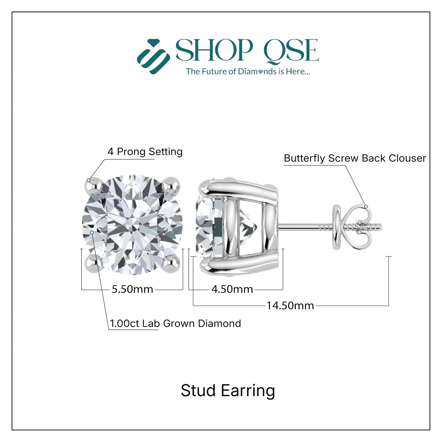 Shop QSE 1.00 Carat Lab Grown Diamond Stud Earrings for Women IGI Certified 14k Yellow Gold with Screwback Four Prong Jewelry (E-F Color, VS1-VS2 Clarity)