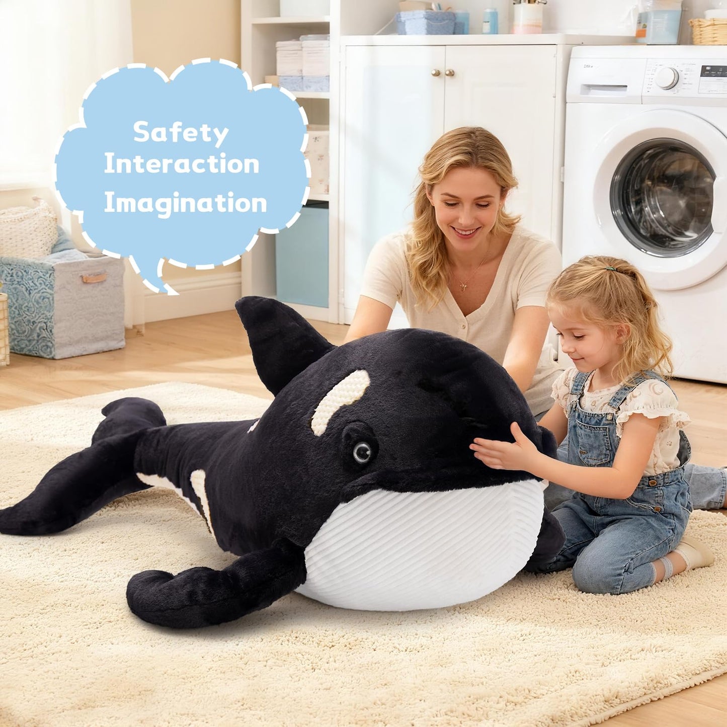 MorisMos 51Inch Giant Orca Stuffed Animal, Big Realistic Stuffed Orca Plush Toy, Large Soft Killer Whale Stuffed Animal Toy Sea Animal Gift for Kids Girls Boys Birthday Christmas
