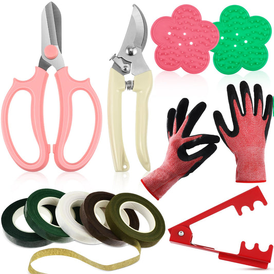 WILLBOND Gardening Gift Set for Women, Mother's Day Floral Arrangement Kit with Pruning Shears, Thorn Remover, Gloves and Floral Tape, Garden Tool Gift Kit for Mom, Wife, Garden Lovers(Pink)