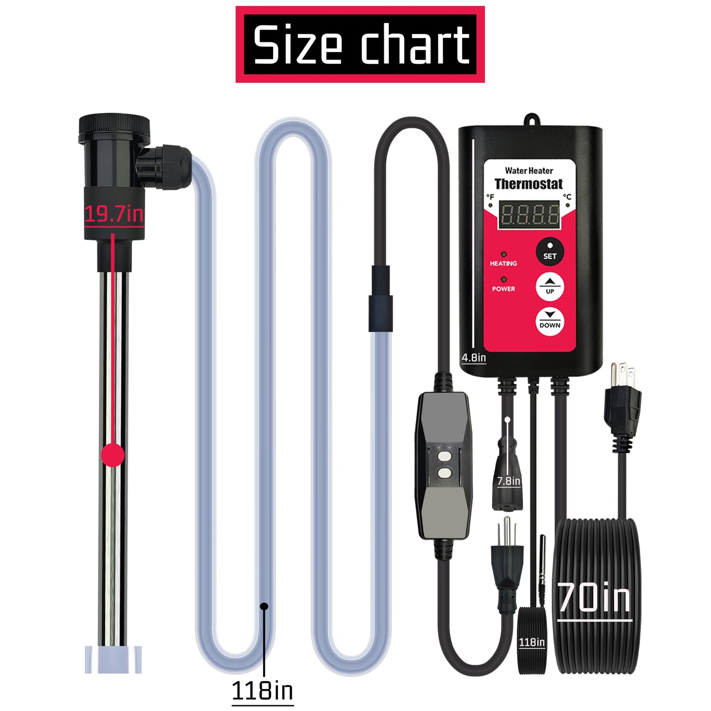 YLboyLIAN 240V 3000W Titanium Submersible Electric Immersion Water Heater with Thermostat & GFCI – Portable Heater for Swimming Pools, inflatable pool, Above Ground Pool, Baptistry, Spa Tubs & Hot Tub