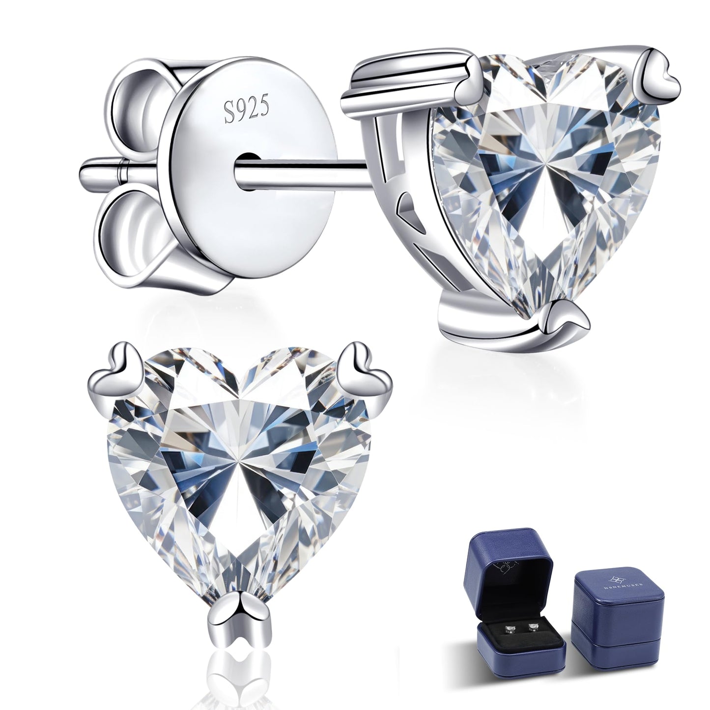 N9NEMUSES Moissanite Stud Earrings, 1 Carat Heart Cut D Color VVS1 Clarity Lab Created Moissanite Earrings Studs 18K White Gold Plated 925 Sterling Silver Jewelry Gifts for Women Men