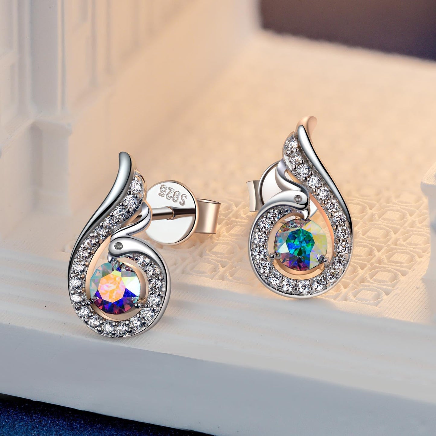 Kate Lynn Phoenix Earrings 925 Sterling Silver Stud Earrings for Women Crystal Jewelry, Birthday Gifts for Women Wife Christmas Mothers Day Gifts for Mom Daughter Sister Friend