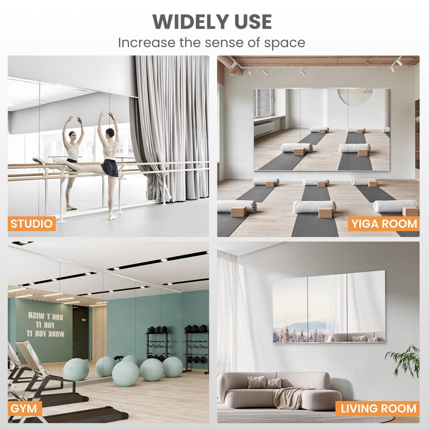 pertetey Home Gym Mirror, 63X28 Inch(Each)-2Pack Large Frameless Tempered Glass Full Body Wall Mounted Mirror for Gym, Yoga, Exercise, Dance Studio