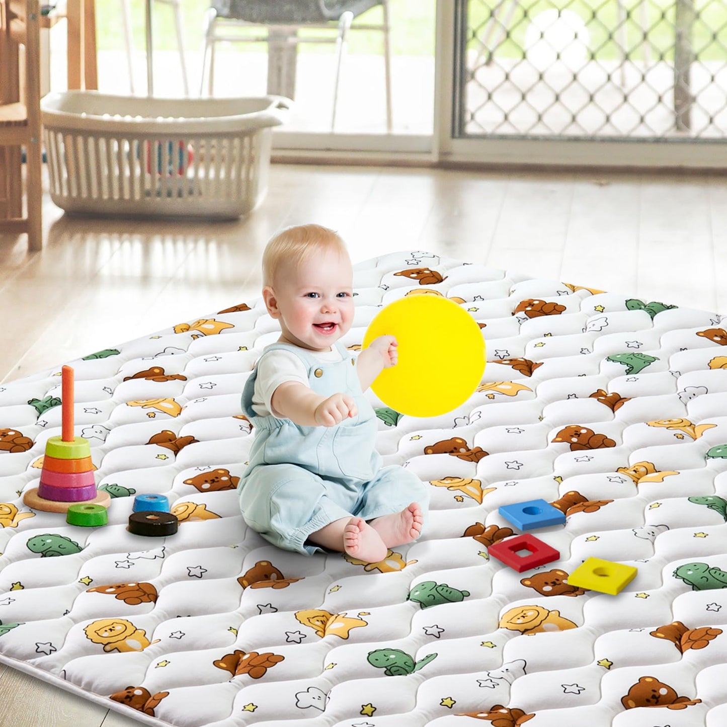 Premium Foam Baby Play Mat for Floor, 50x50 Playpen Mat, Thicken One-Piece Crawling Mat, Non-Slip Cushioned Baby Playmats for Infants, Babies, Toddlers, Play & Tummy Time