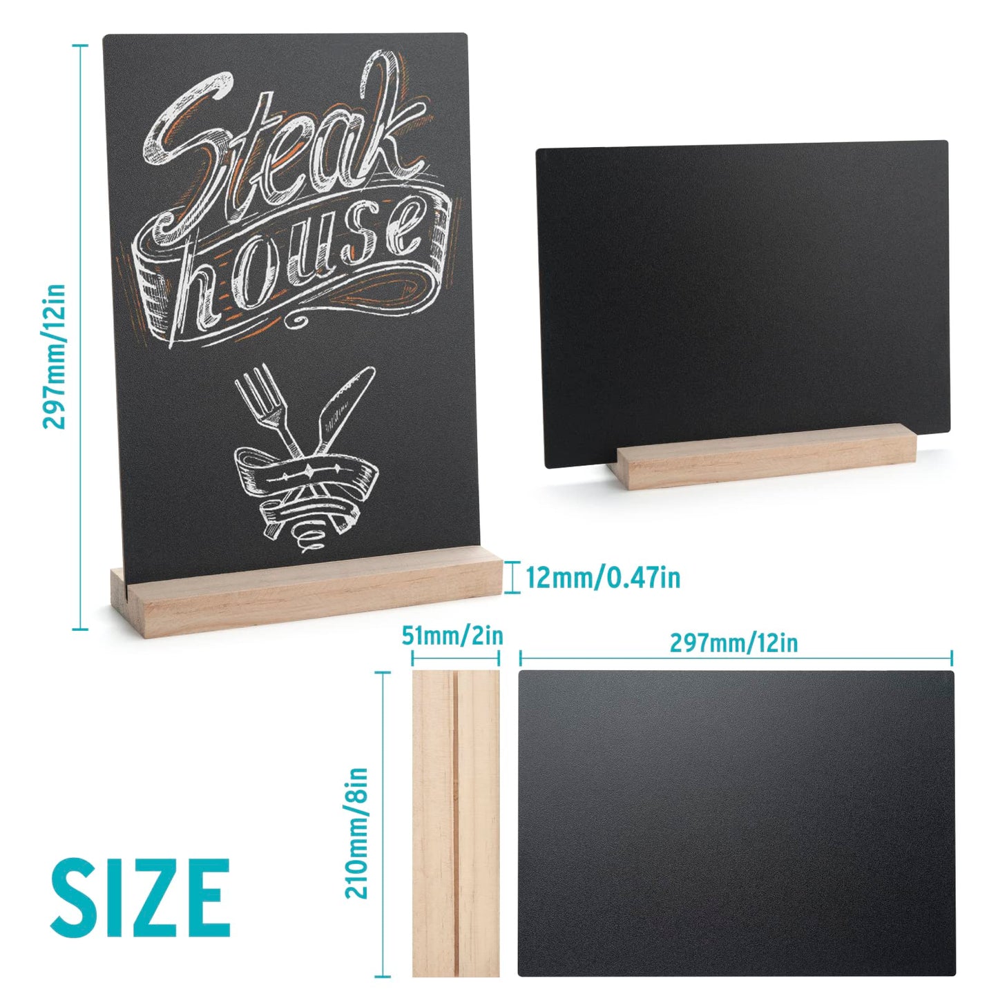 ONUPGO 8 x12 Inch Tabletop Chalkboard Sign with Base Stand, Menu Chalk Board Sign Store Food Signs, Message Boards for Party, Wedding, Tables Decoration, Bar and Restaurant