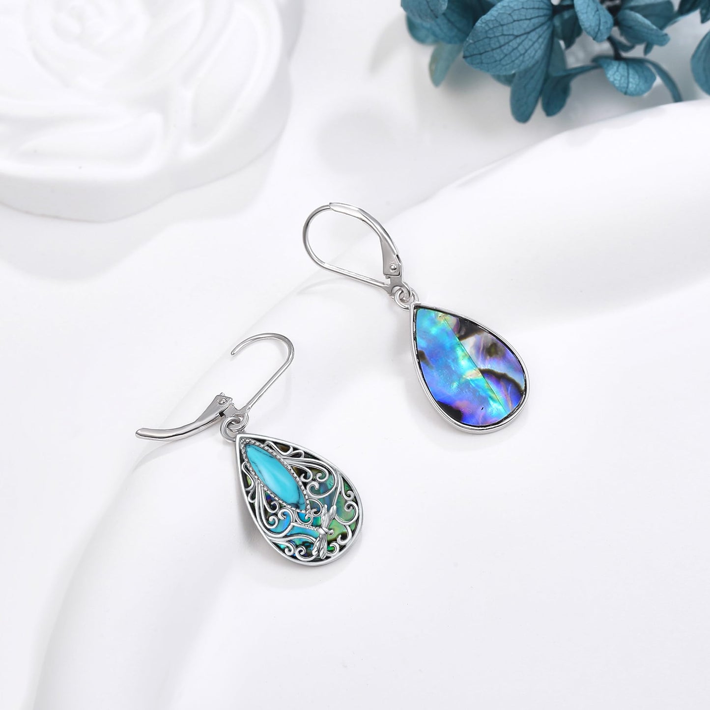 Dragonfly Filigree Earrings Sterling Silver Teardrop Turquoise Filigree Leverback Earrings Gifts For Women Jewelry