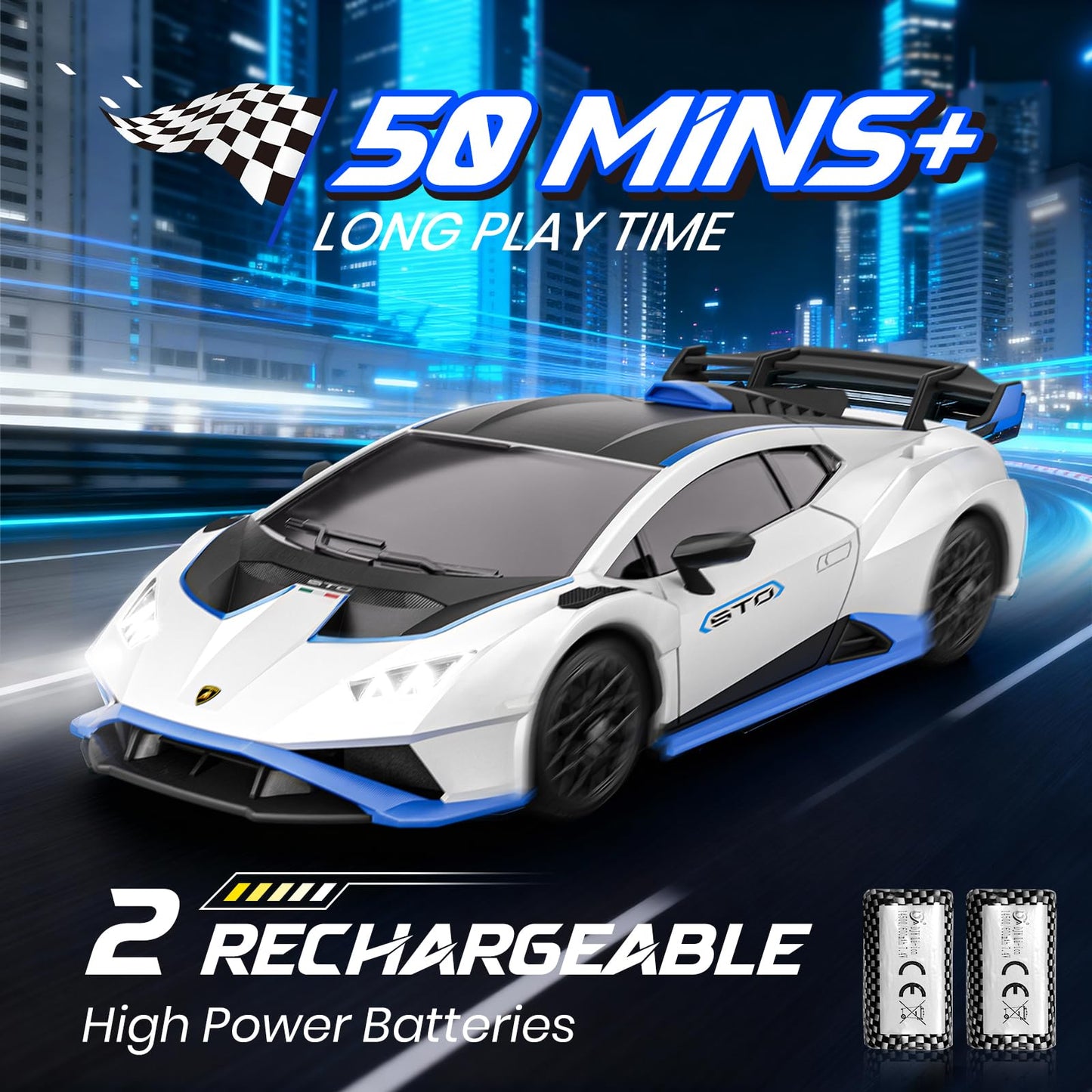 LUXOS RC Lamborghini Remote Control Car, 1:18 Scale Officially Licensed Lamboghini Toy Car, Cool RC Cars Toys for 4 5 6 7 8 9 10 11 12 Year Old Boys Kids Adults Gifts, 15km/h Fast RC Drift Car (White)