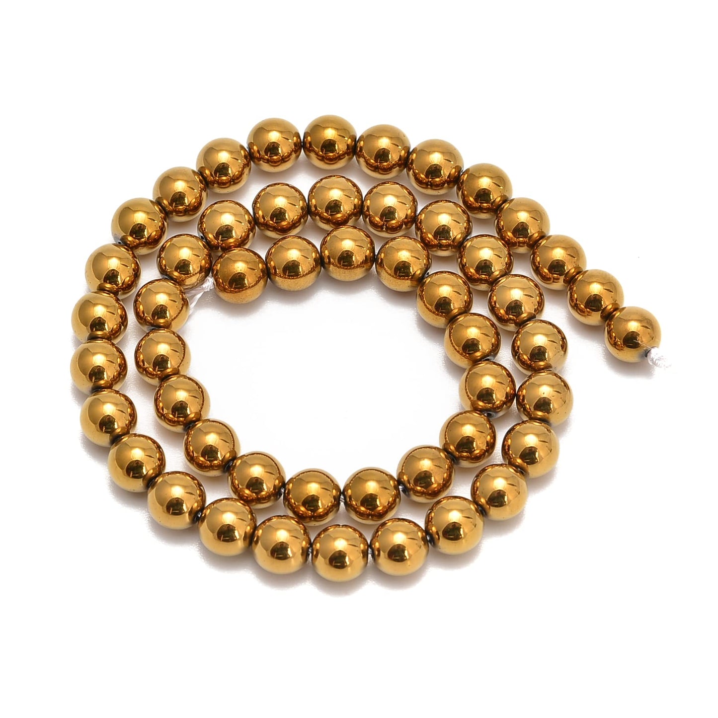 jodaying 10mm Gold Plated Hematite Smooth Round Natural Gematone Loose Beads for Jewelry Making DIY Findings 1 Strand 15"