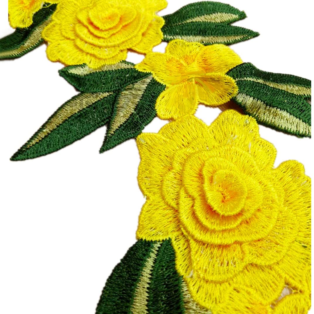 6 Pieces 15 Inch Long Flower Patches Large Sew Embroidered Lace Applique Sewing Craft Kit for Trimming Jeans Dress Clothes Bags Embellishment Decor (Pink)