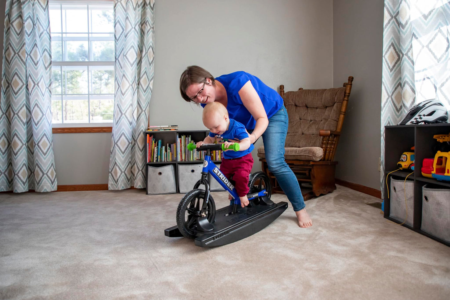 Strider Sport 2-in-1 Rocking Bike Blue - Helps Teach Baby How to Ride a Balance Bicycle - for Kids 6 Months to 4 Years - Easy Assembly & Adjustments
