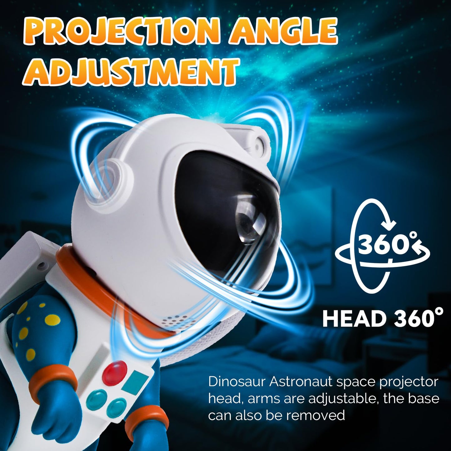 LUCYLANKER Dinosaur Astronaut Galaxy Star Projector Night Light, 8 in 1 LED Space Planetarium Lamp, 360° Rotating with Remote & Timer, Kids Adults Bedroom Decor, Christmas Birthday Gifts (Blue)