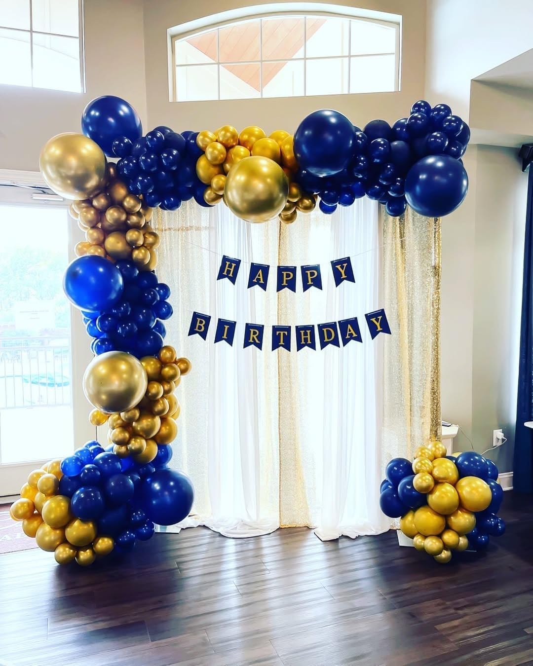 EICUECUE Navy Blue and Gold Balloons Garland Arch Kit with Stars 200Pcs -5 10 12 18 22 inch Balloon and Confetti Latex Balloons for 2025 Graduation Birthday Anniversary New Year Prom Party Decorations