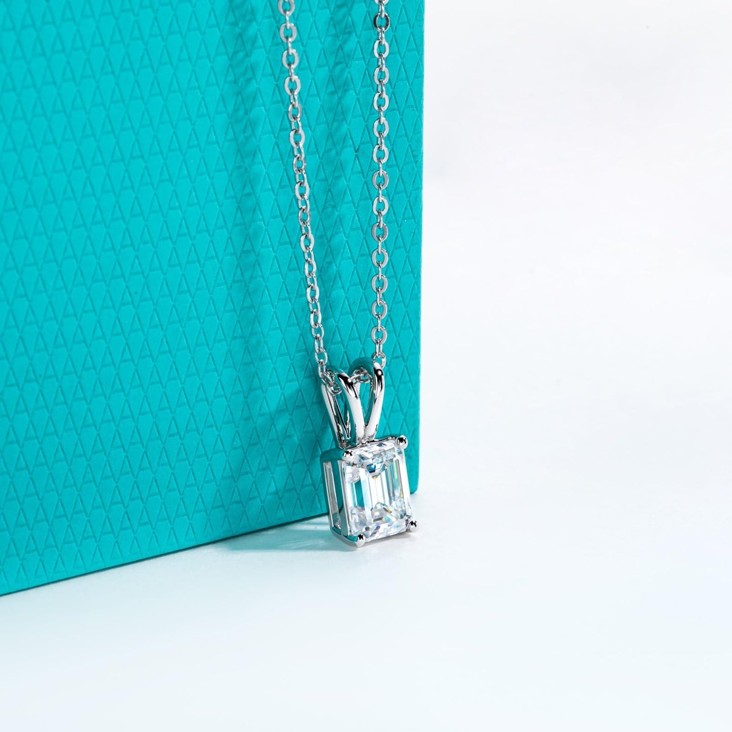 AnuClub Emerald Cut Moissanite Pendant Necklace 2CT D Color VVS1 925 Sterling Silver Everyday Wear Necklace for Women Wife Her with Certificate, 40+2+3cm Adjustable Chain