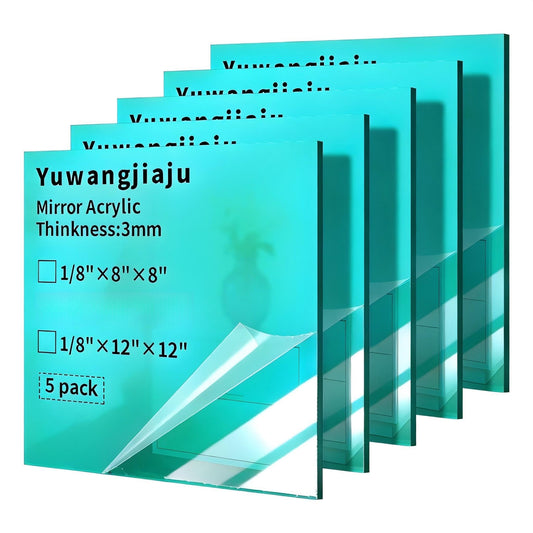 5 Pack Acrylic Mirror Sheets, 10 x 10 inch 1/8 Thick 3mm Colored Mirror Plexiglass Panels for DIY Crafts Decor, Laser Cutting & Engraving, Protective Film, Green