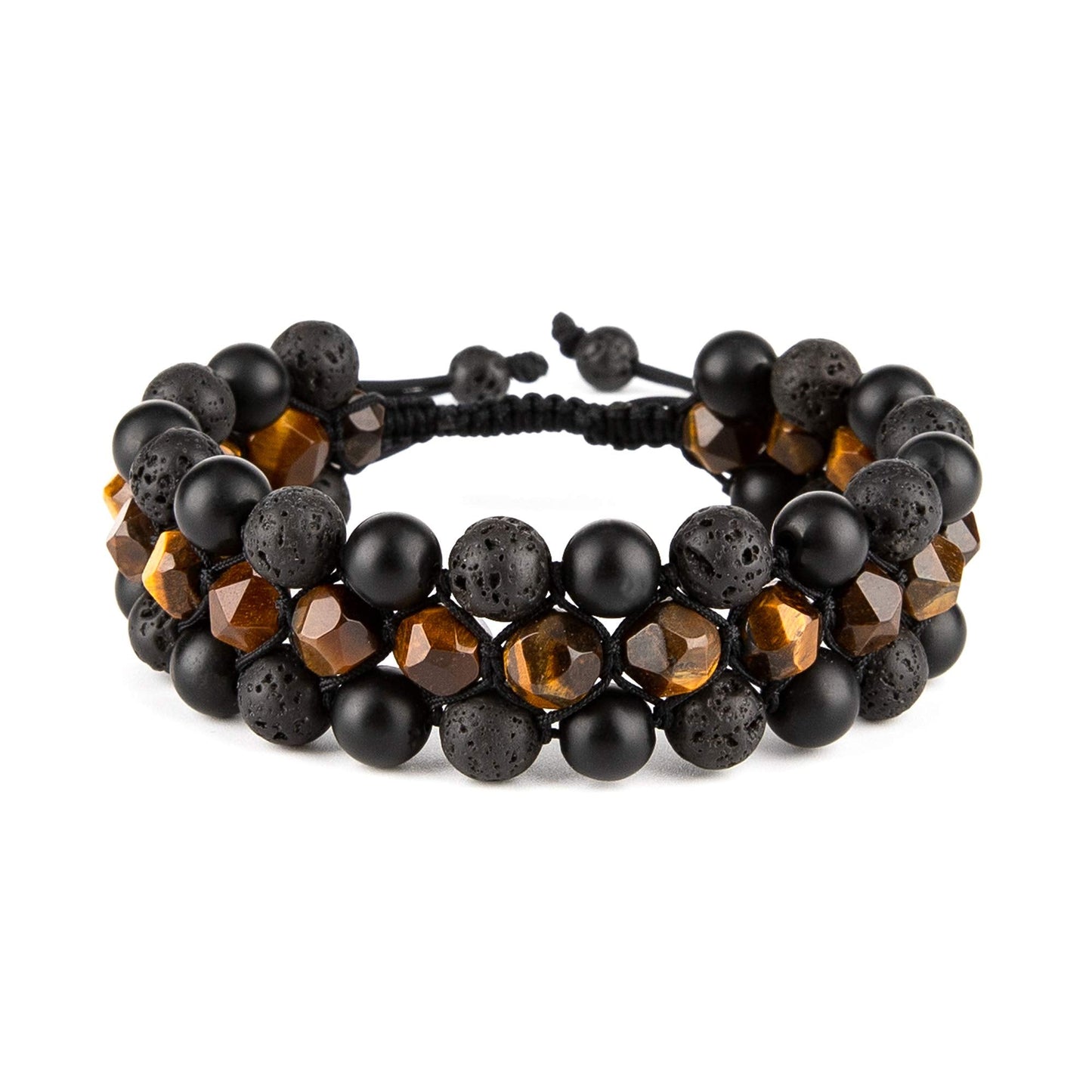 8mm Natural Lava Rock Stone Bracelets for Men, Healing Crystal Essential Oil Diffuser Beads Bracelet Chakra Yoga Energy Anxiety Gemstone Bracelet - 3 Layer