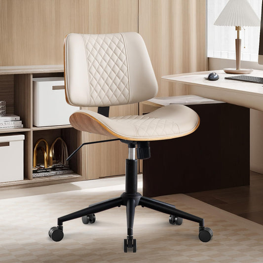 BV Home Office Chair No Arms with Wheels, Armless Small Desk Chair,Task Computer Office Desk Chair for Casual Office Small Space,Study Room,Reading Room(Beige)