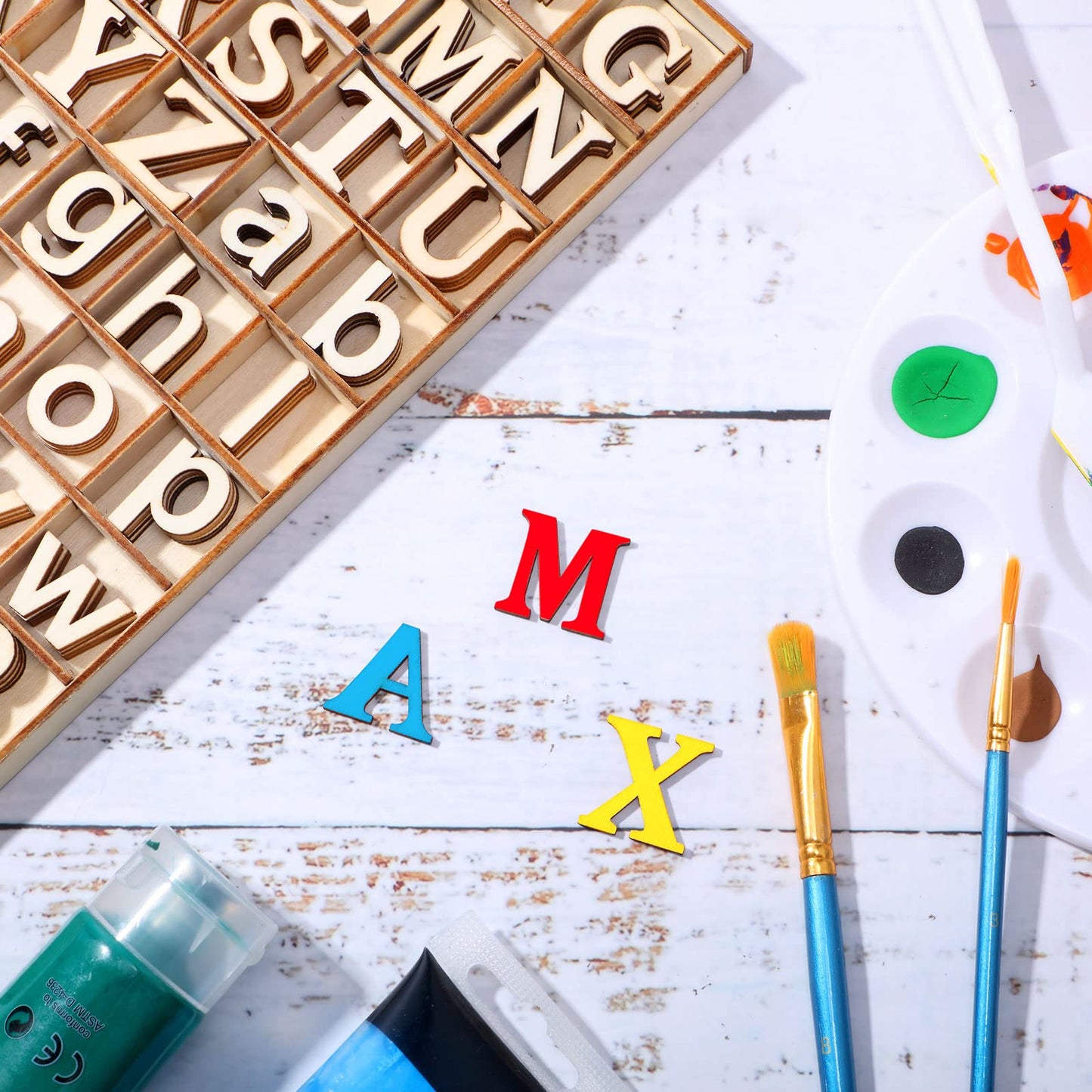 Blulu 248 Pcs 1 Inch Wood Alphabet Letters Numbers Blank Unfinished Wooden Letters Numbers for Crafts with Rustic Storage Tray for Spelling Learning Education Back to School Gifts(Wood Color)