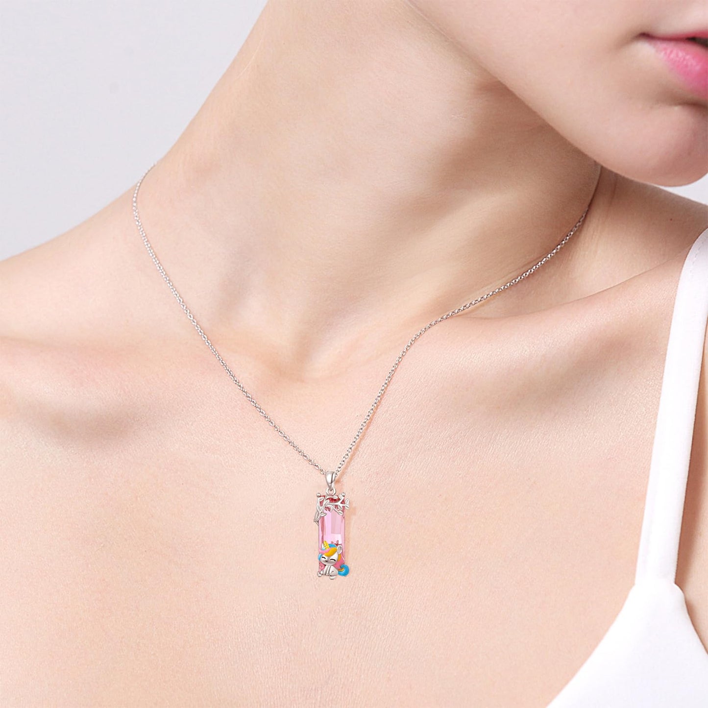 AENEAS Unicorn Necklace for Women 925 Sterling Silver Unicorn Pendant Necklace Pink Crystal Jewelry Gift for Women Daughter Wife
