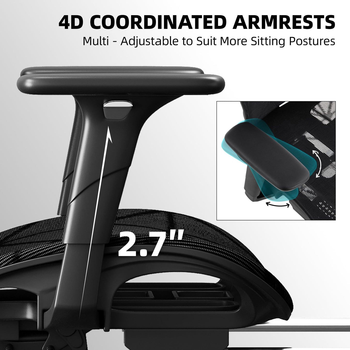 Opiesit Office Chair with 3D Adjustable Lumbar Support,Ergonomic Computer Chair,Adjustable Headrest and Armrests, 400lbs Capacity,Tilt-Swivel,Premium Mesh Desk Chair for Office,Home & Gaming (Black)