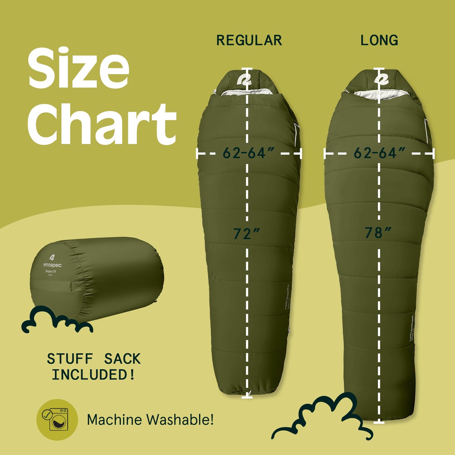 Retrospec Dream 5 Mummy Sleeping Bag for Camping - Insulated Cold Weather, Lightweight, Water-Resistant With Adjustable Draw Cords and Stuff Sack